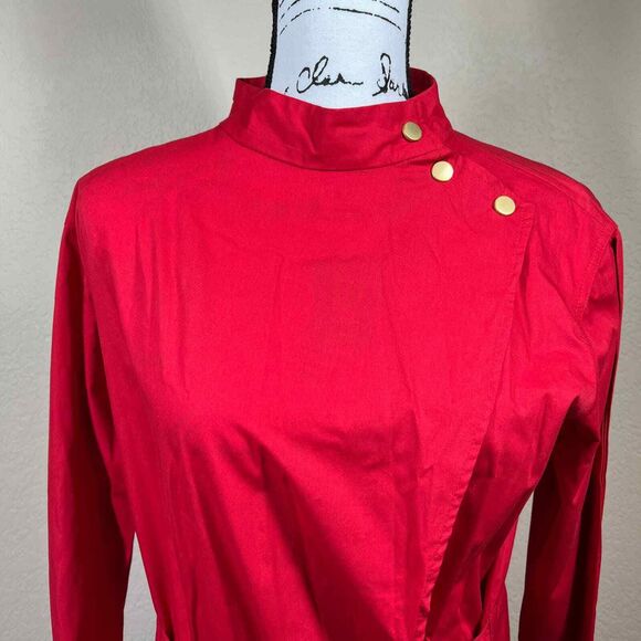 Zara basic red blouse Asymmetrical mock neck long sleeve size S cyber core - Picture 5 of 14